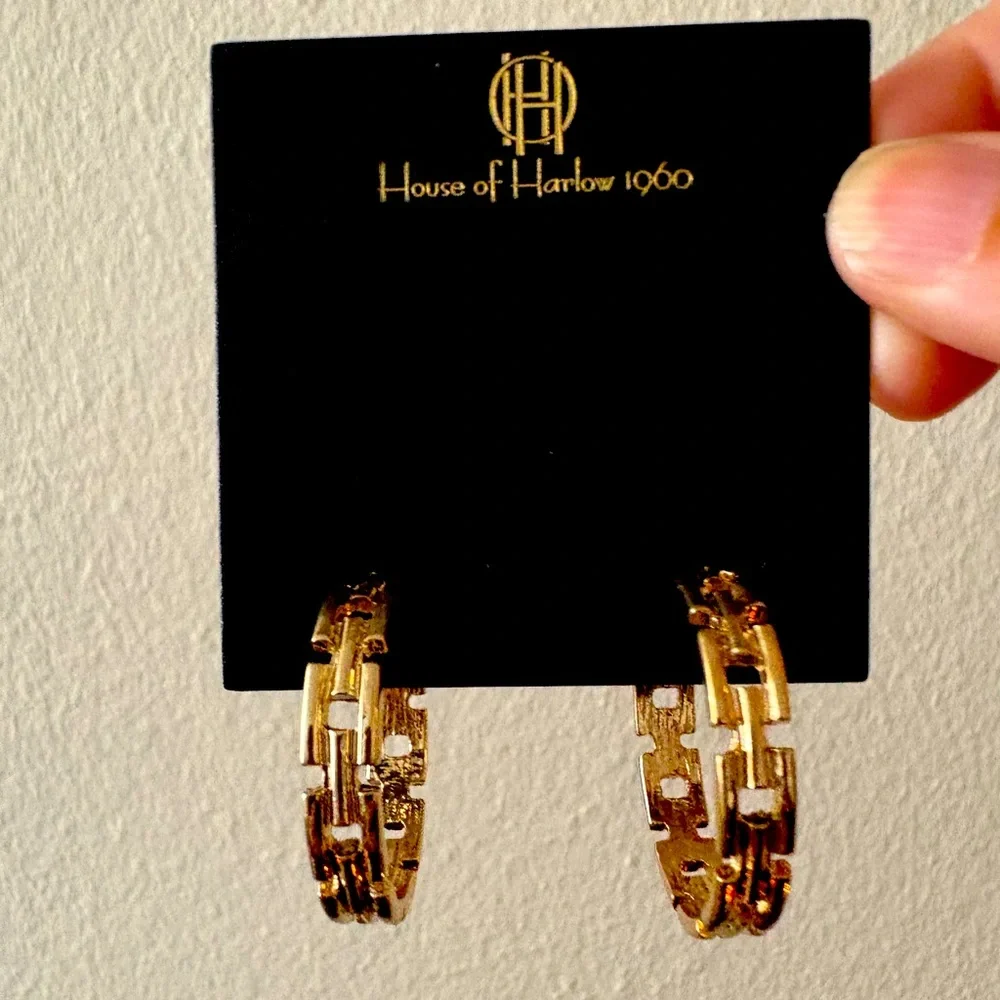 NEW House of Harlow 1960 Gold Hoop Earrings